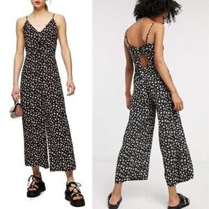 Topshop Floral Tie Front Wide Leg Jumpsuit